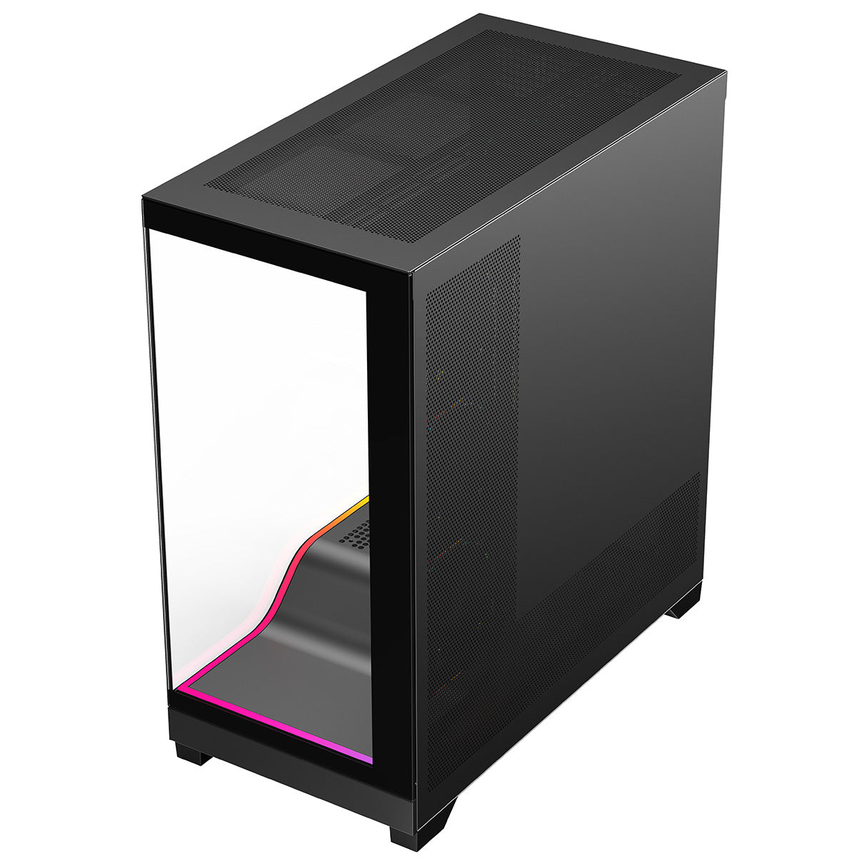 Powercool Pulsar Black ATX Gaming Case With Tempered Glass Panels With 4 x PWM ARGB Fans and 9 Port PWM Hub and RF Remote Included - Destello