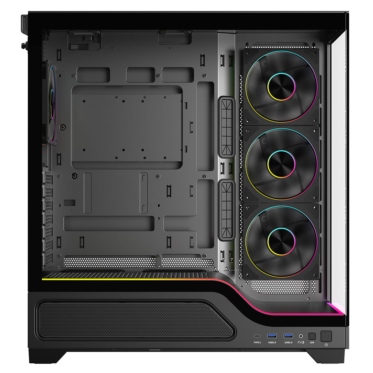 Powercool Pulsar Black ATX Gaming Case With Tempered Glass Panels With 4 x PWM ARGB Fans and 9 Port PWM Hub and RF Remote Included - Destello