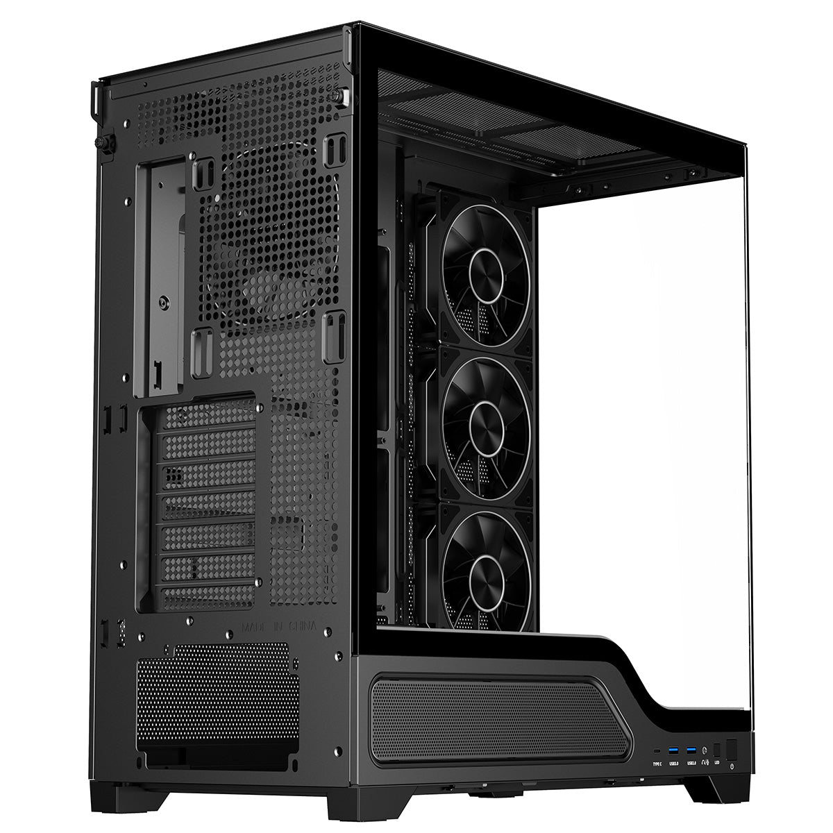 Powercool Pulsar Black ATX Gaming Case With Tempered Glass Panels With 4 x PWM ARGB Fans and 9 Port PWM Hub and RF Remote Included