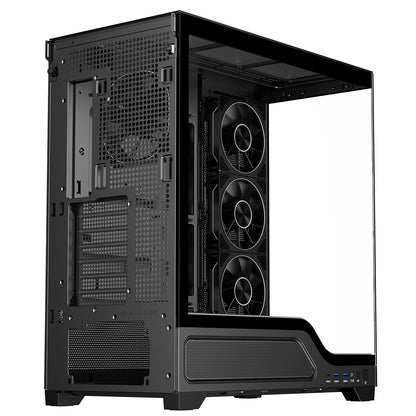 Powercool Pulsar Black ATX Gaming Case With Tempered Glass Panels With 4 x PWM ARGB Fans and 9 Port PWM Hub and RF Remote Included