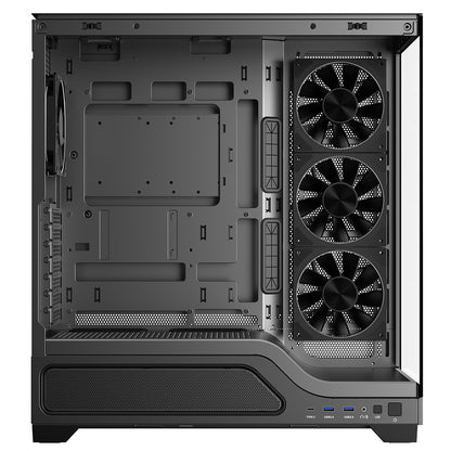 Powercool Pulsar Black ATX Gaming Case With Tempered Glass Panels With 4 x PWM ARGB Fans and 9 Port PWM Hub and RF Remote Included - Destello