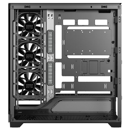 Powercool Pulsar Black ATX Gaming Case With Tempered Glass Panels With 4 x PWM ARGB Fans and 9 Port PWM Hub and RF Remote Included - Destello