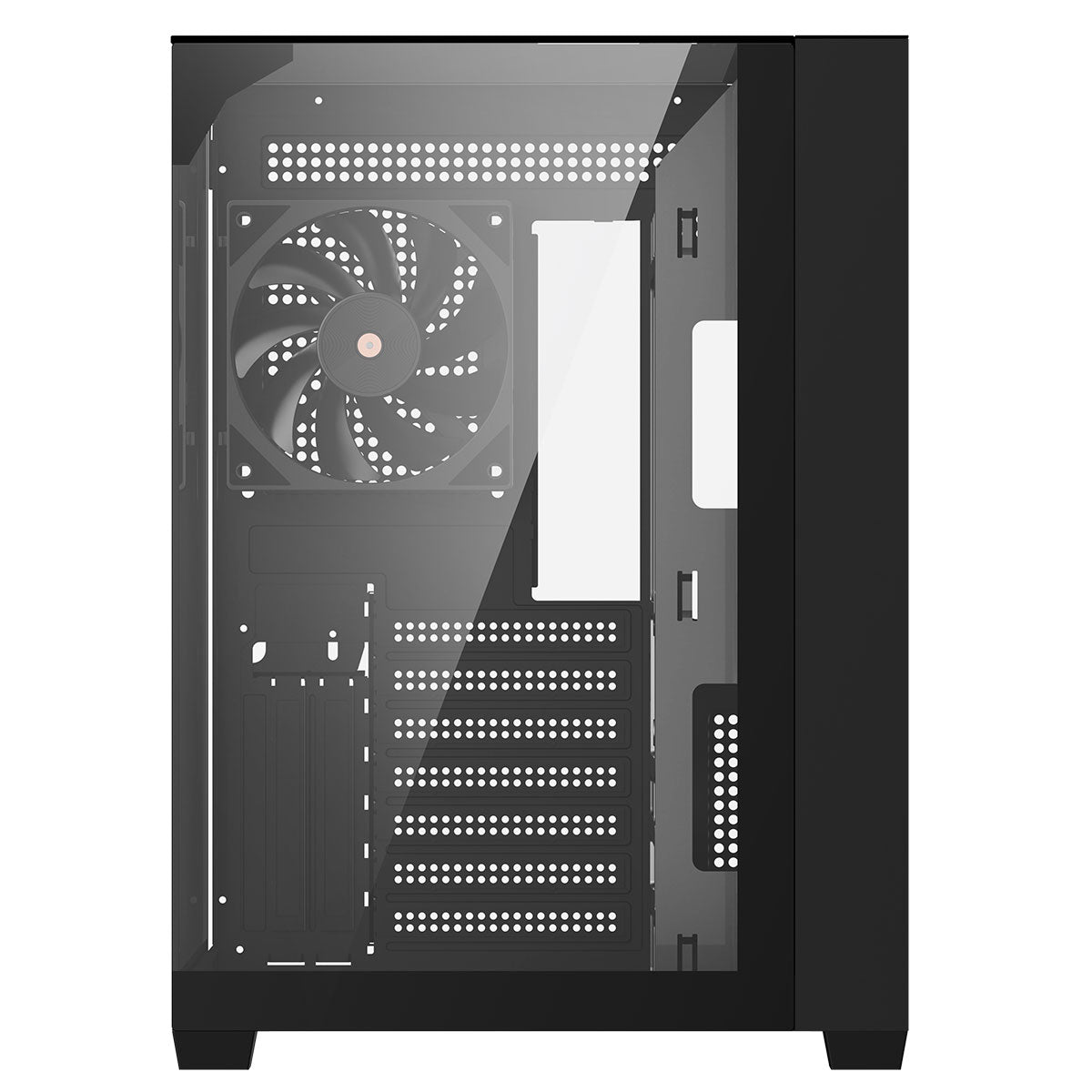 Powercool Pure Black ATX Gaming Case Dual Chamber With 3 x Tempered Glass Panels With 4 x PWM FDB Black Fans Included