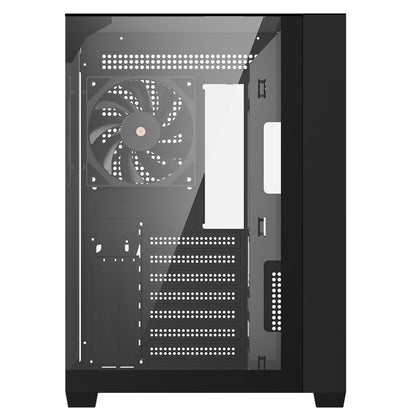 Powercool Pure Black ATX Gaming Case Dual Chamber With 3 x Tempered Glass Panels With 4 x PWM FDB Black Fans Included