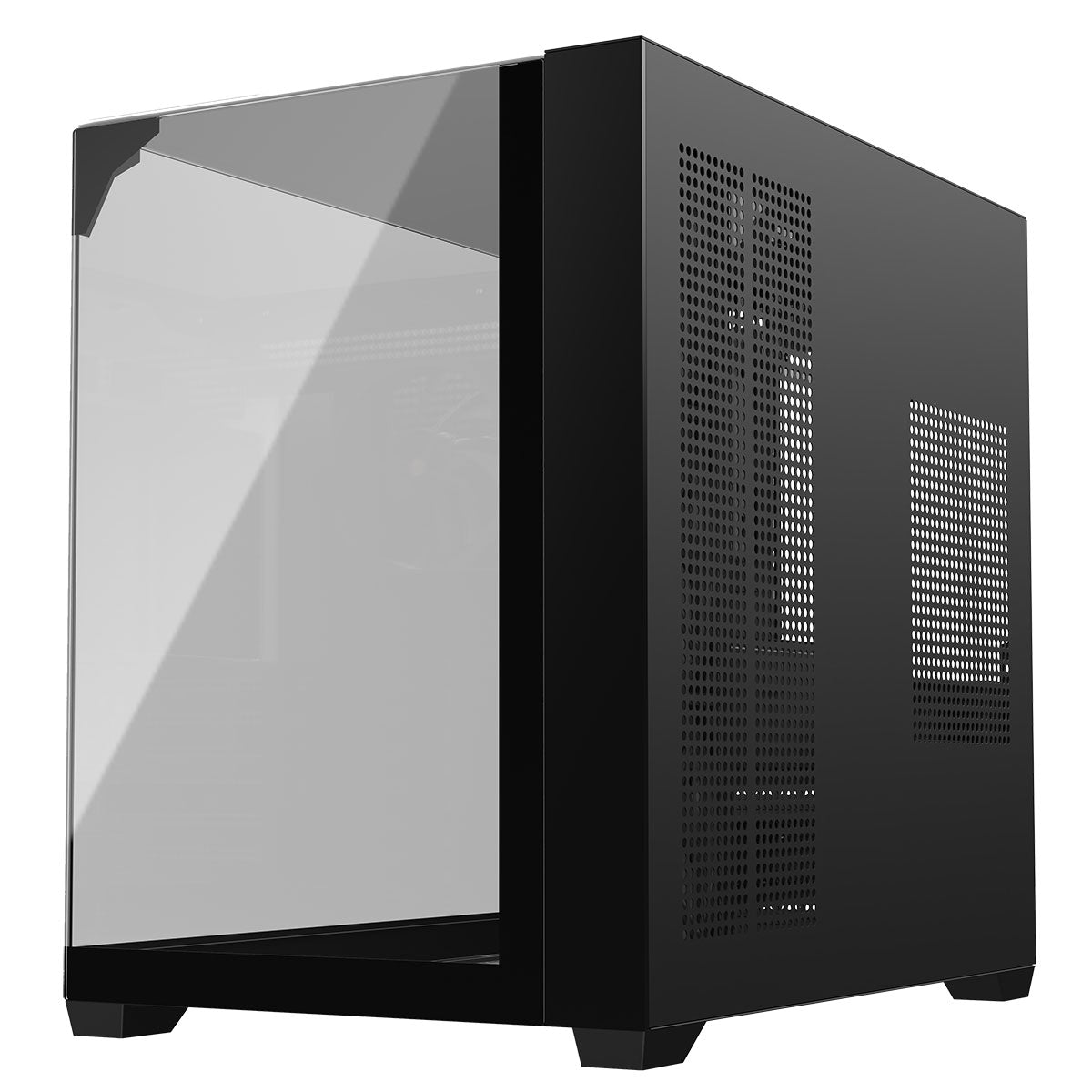 Powercool Pure Black ATX Gaming Case Dual Chamber With 3 x Tempered Glass Panels With 4 x PWM FDB Black Fans Included - Destello