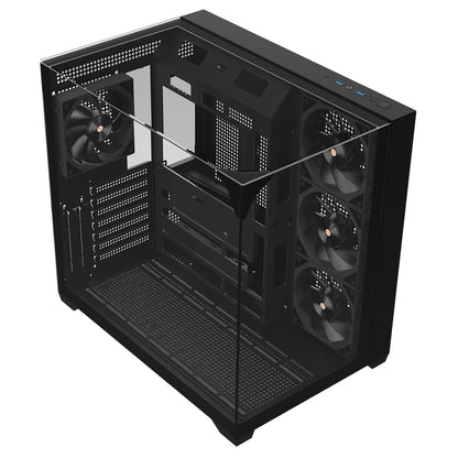 Powercool Pure Black ATX Gaming Case Dual Chamber With 3 x Tempered Glass Panels With 4 x PWM FDB Black Fans Included - Destello