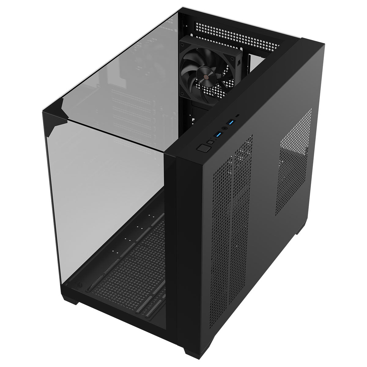 Powercool Pure Black ATX Gaming Case Dual Chamber With 3 x Tempered Glass Panels With 4 x PWM FDB Black Fans Included - Destello