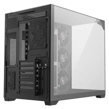 Powercool Pure Black ATX Gaming Case Dual Chamber With 3 x Tempered Glass Panels With 4 x PWM FDB Black Fans Included - Destello