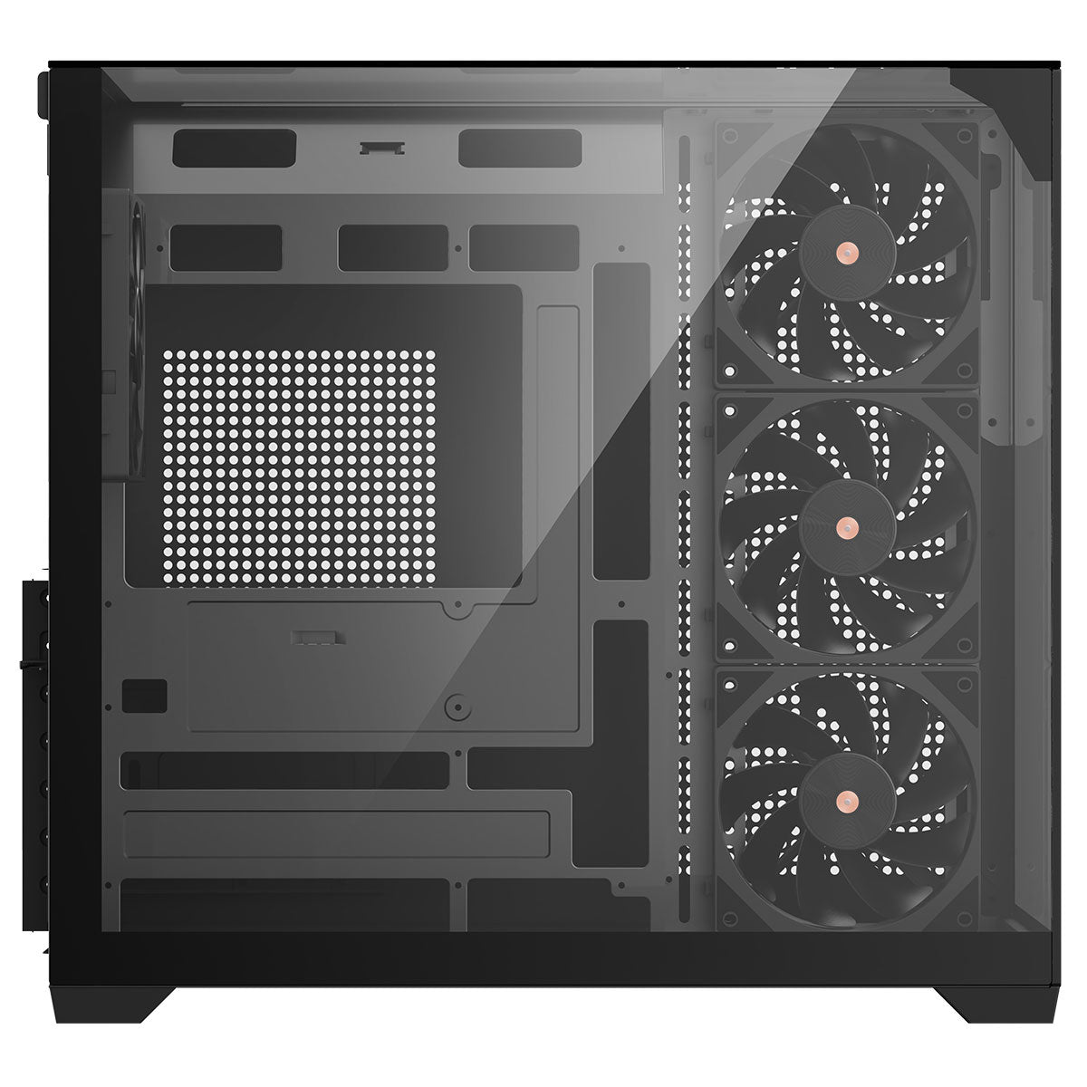 Powercool Pure Black ATX Gaming Case Dual Chamber With 3 x Tempered Glass Panels With 4 x PWM FDB Black Fans Included - Destello