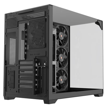 Powercool Pure Black ATX Gaming Case Dual Chamber With 3 x Tempered Glass Panels With 4 x PWM FDB Black Fans Included - Destello