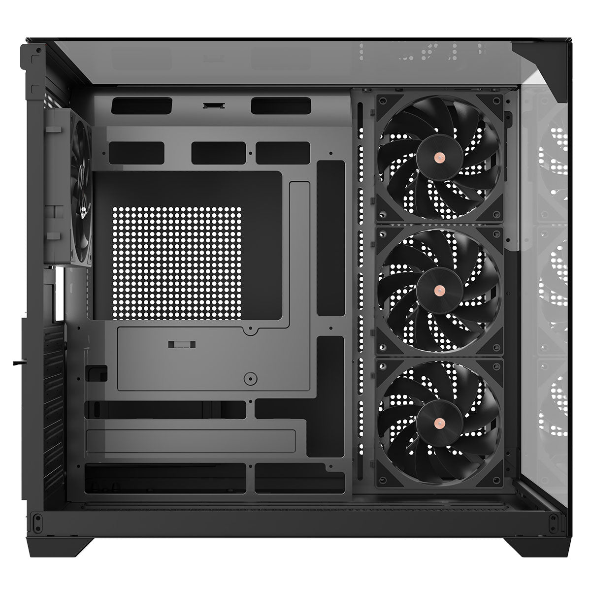 Powercool Pure Black ATX Gaming Case Dual Chamber With 3 x Tempered Glass Panels With 4 x PWM FDB Black Fans Included - Destello