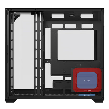 Powercool Pure Black ATX Gaming Case Dual Chamber With 3 x Tempered Glass Panels With 4 x PWM FDB Black Fans Included - Destello