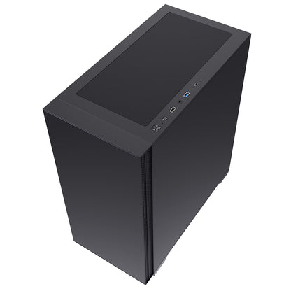 Powercool Silent Pro Black Mid-Tower USB Type C Computer Case With Sound Dampening Material and 2 x PWM Cooling Fans Included - Destello