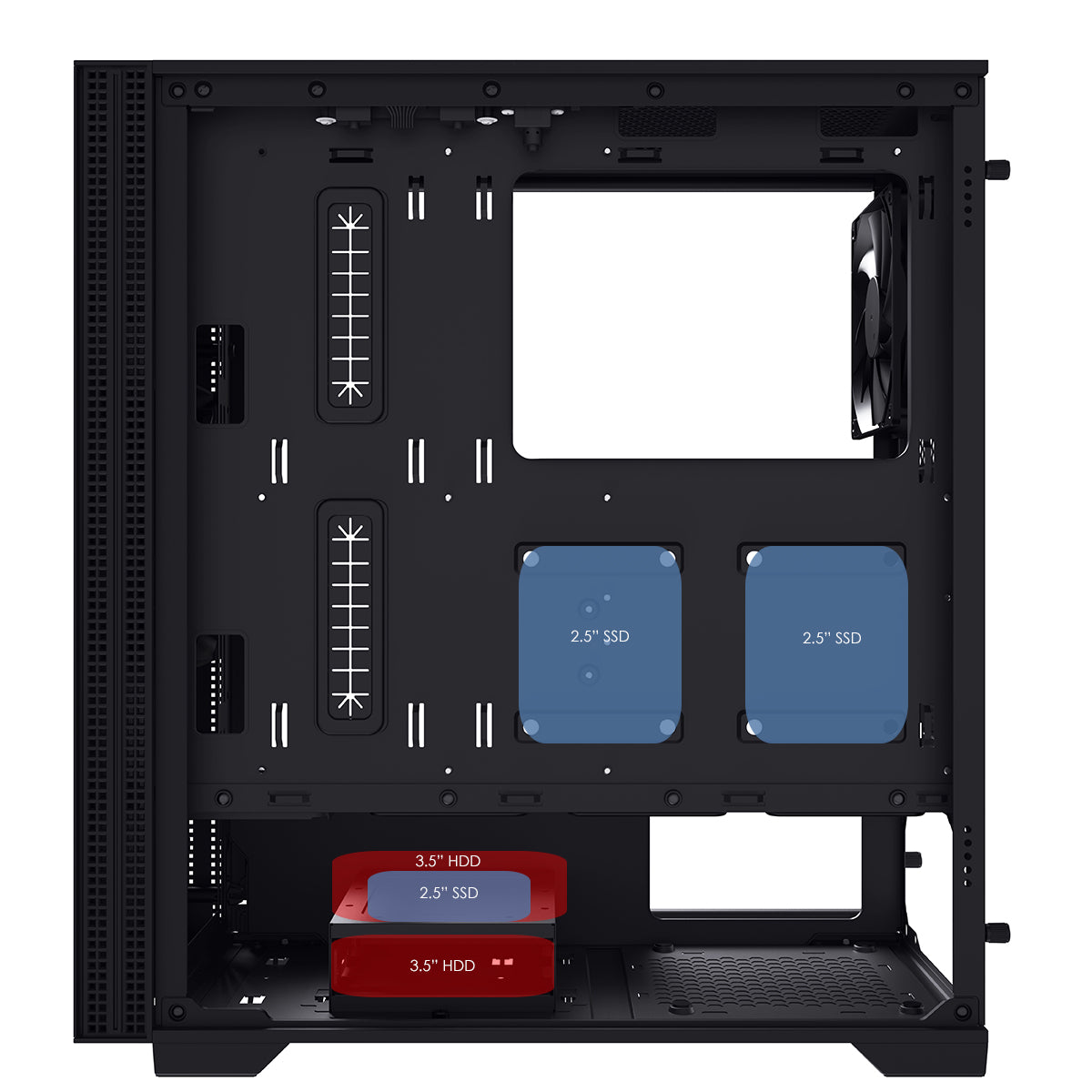 Powercool Silent Pro Black Mid-Tower USB Type C Computer Case With Sound Dampening Material and 2 x PWM Cooling Fans Included - Destello
