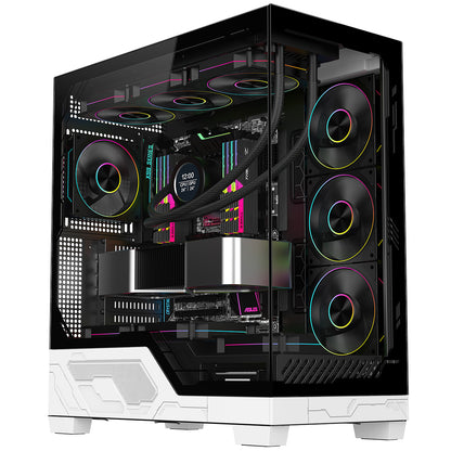Powercool Ultra White ATX Gaming Case With Black Interior Tempered Glass Panels With 4 x PWM ARGB Fans and 9 Port PWM Hub Included