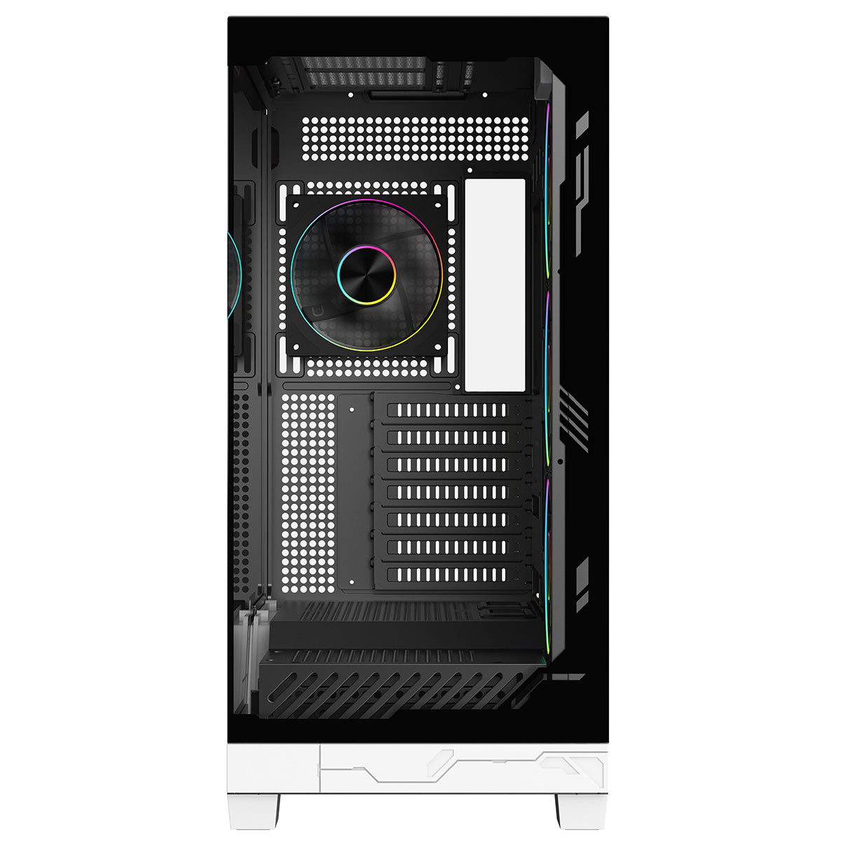 Powercool Ultra White ATX Gaming Case With Black Interior Tempered Glass Panels With 4 x PWM ARGB Fans and 9 Port PWM Hub Included - Destello
