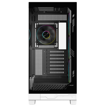 Powercool Ultra White ATX Gaming Case With Black Interior Tempered Glass Panels With 4 x PWM ARGB Fans and 9 Port PWM Hub Included - Destello