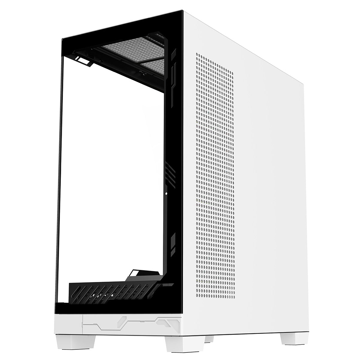 Powercool Ultra White ATX Gaming Case With Black Interior Tempered Glass Panels With 4 x PWM ARGB Fans and 9 Port PWM Hub Included - Destello