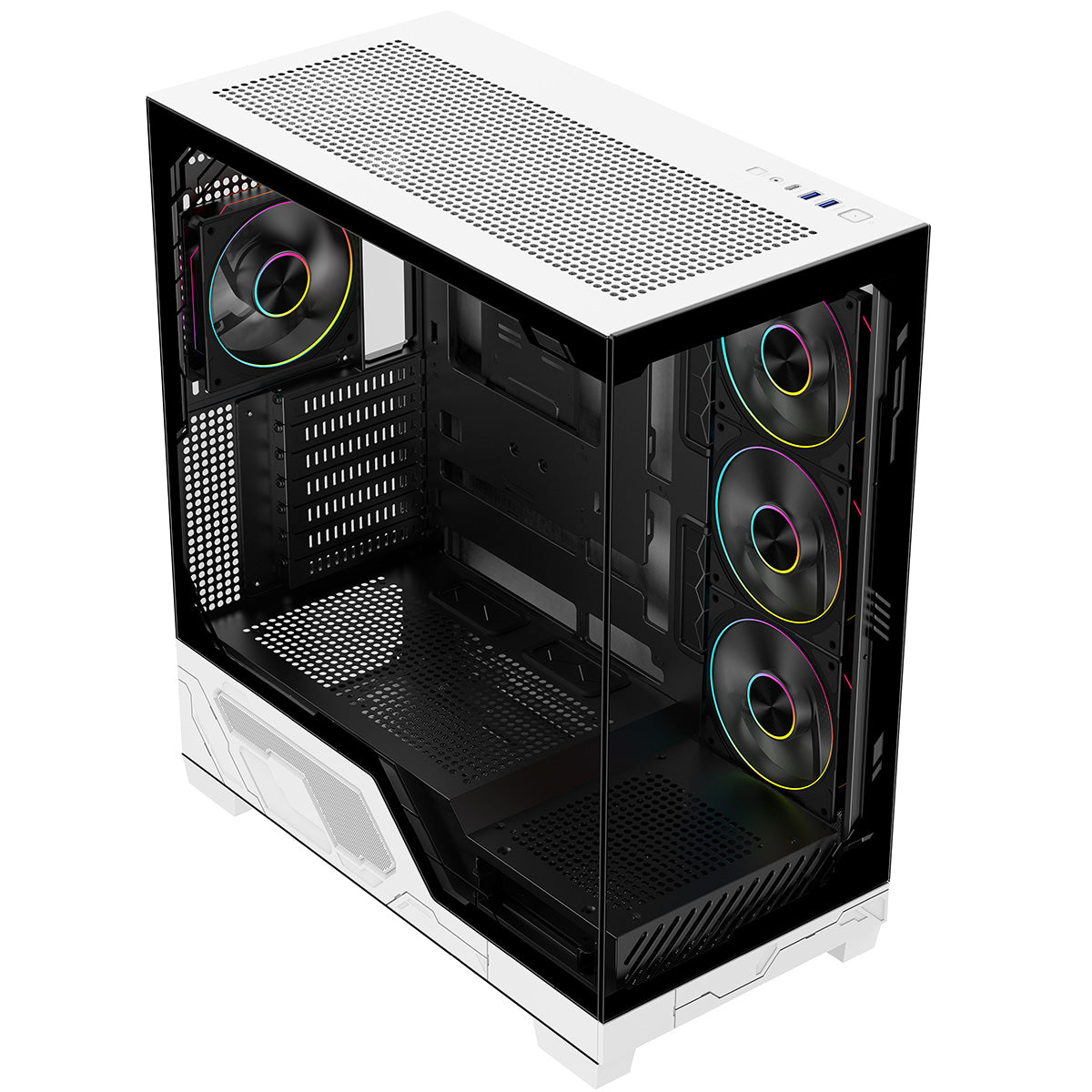 Powercool Ultra White ATX Gaming Case With Black Interior Tempered Glass Panels With 4 x PWM ARGB Fans and 9 Port PWM Hub Included - Destello