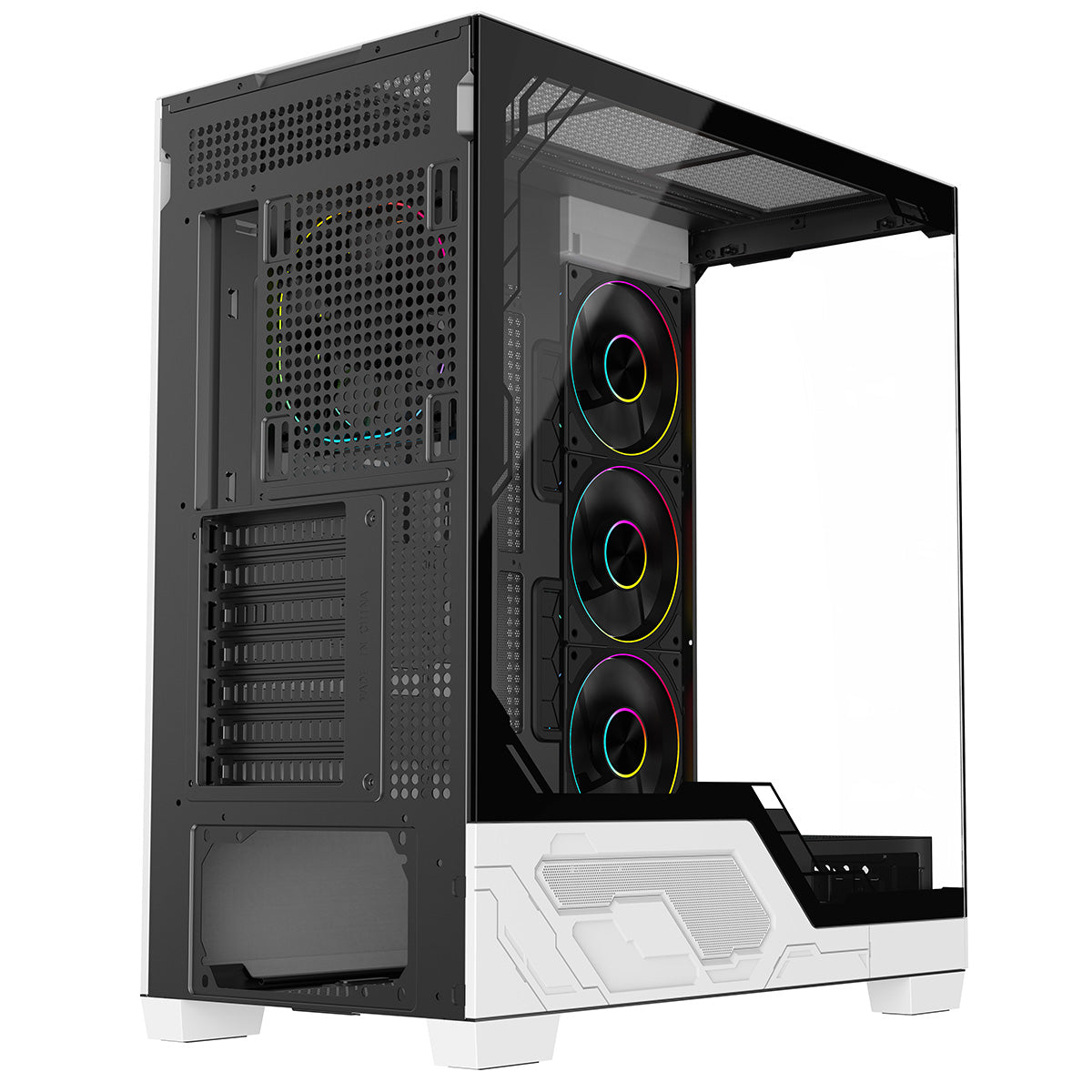 Powercool Ultra White ATX Gaming Case With Black Interior Tempered Glass Panels With 4 x PWM ARGB Fans and 9 Port PWM Hub Included - Destello