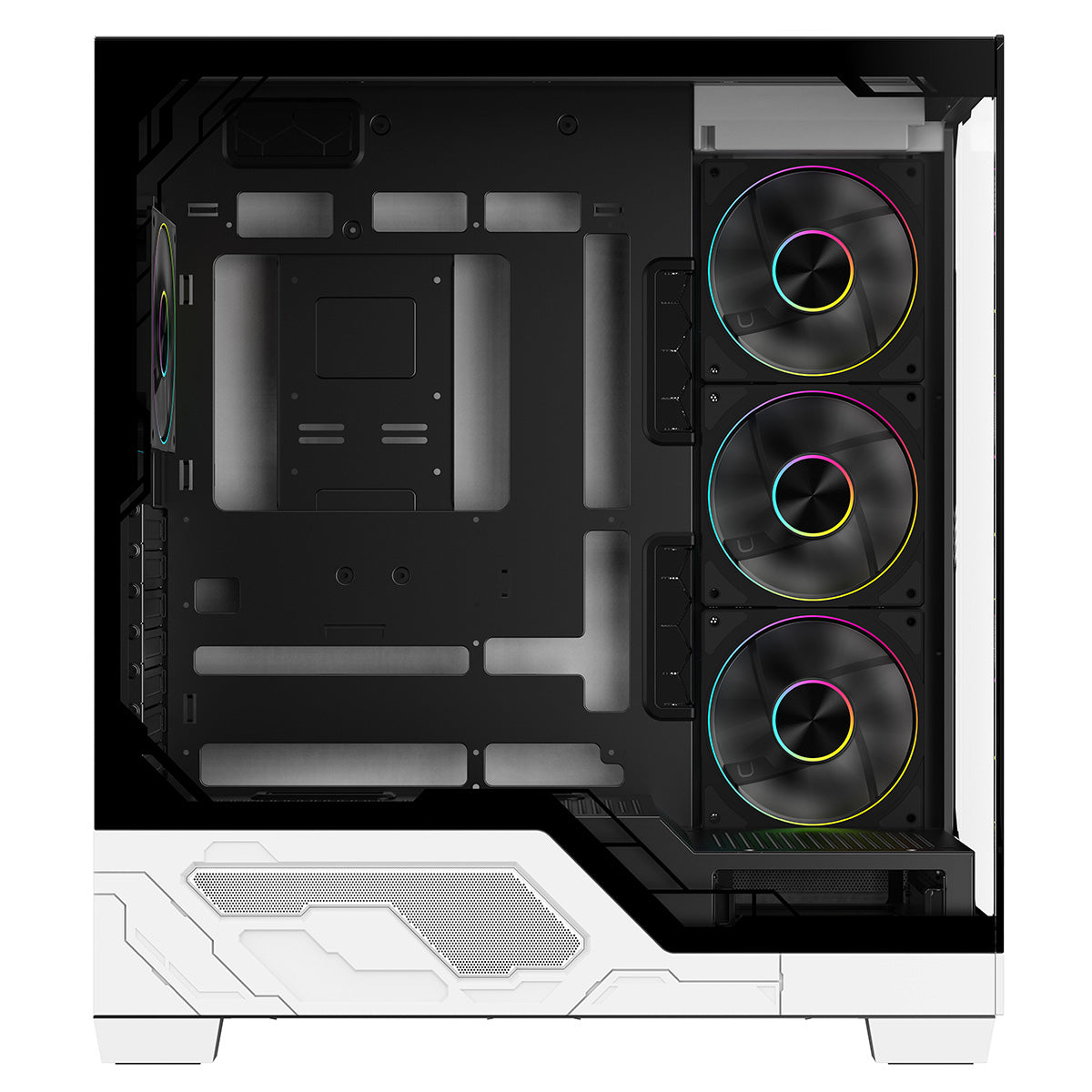 Powercool Ultra White ATX Gaming Case With Black Interior Tempered Glass Panels With 4 x PWM ARGB Fans and 9 Port PWM Hub Included - Destello