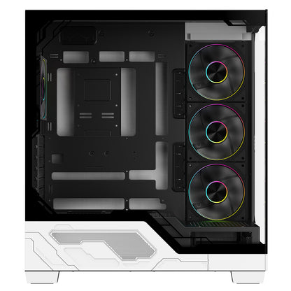 Powercool Ultra White ATX Gaming Case With Black Interior Tempered Glass Panels With 4 x PWM ARGB Fans and 9 Port PWM Hub Included