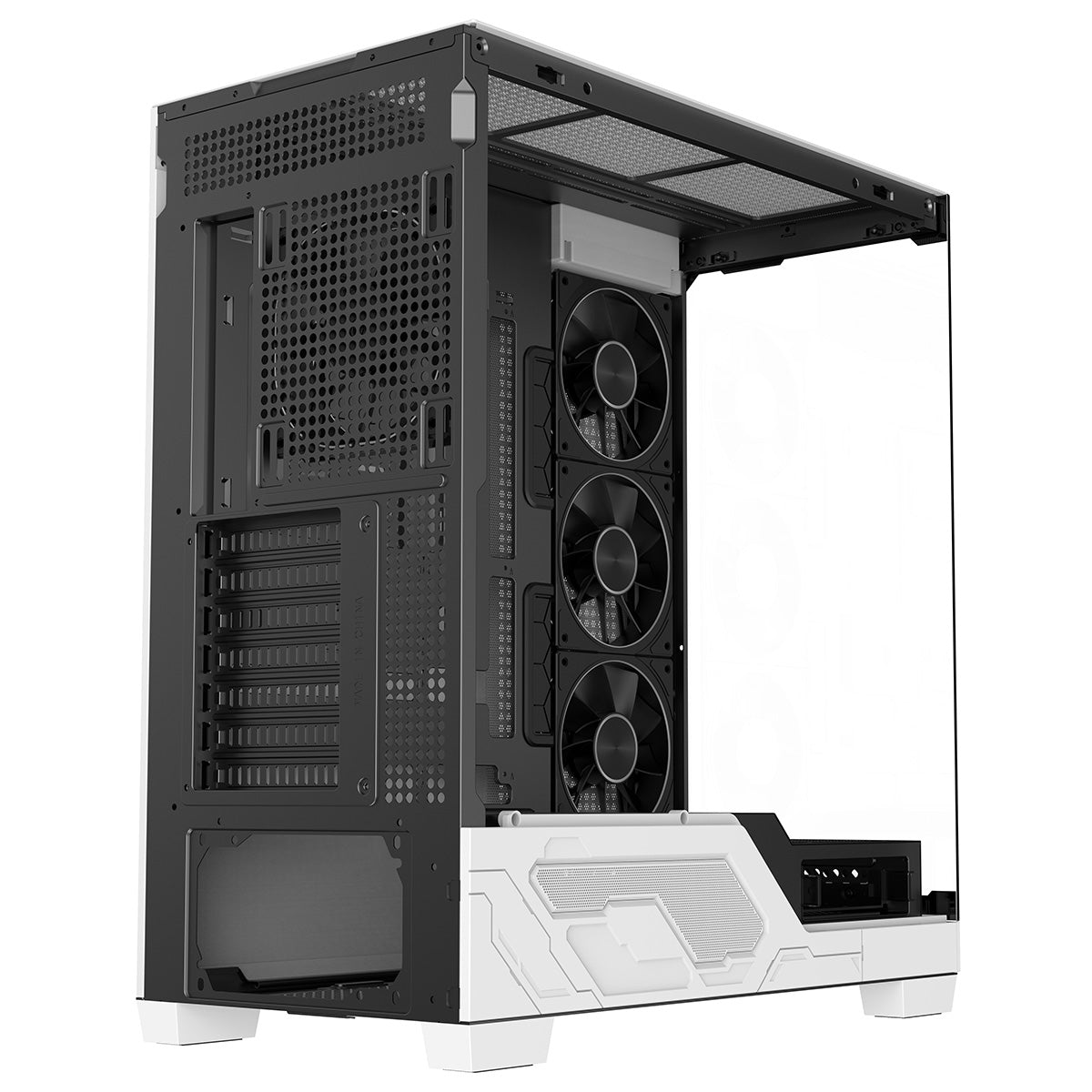 Powercool Ultra White ATX Gaming Case With Black Interior Tempered Glass Panels With 4 x PWM ARGB Fans and 9 Port PWM Hub Included - Destello