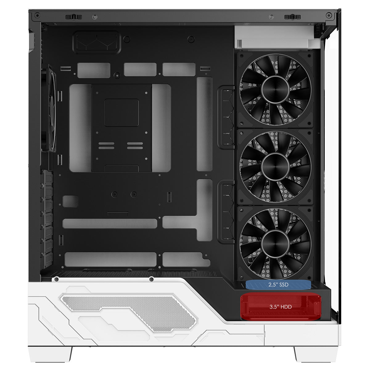 Powercool Ultra White ATX Gaming Case With Black Interior Tempered Glass Panels With 4 x PWM ARGB Fans and 9 Port PWM Hub Included - Destello