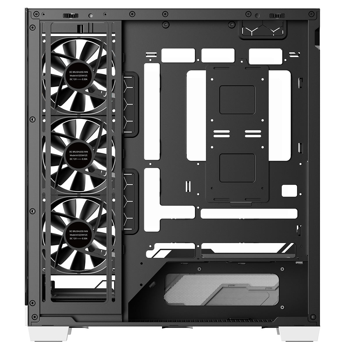 Powercool Ultra White ATX Gaming Case With Black Interior Tempered Glass Panels With 4 x PWM ARGB Fans and 9 Port PWM Hub Included - Destello
