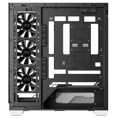 Powercool Ultra White ATX Gaming Case With Black Interior Tempered Glass Panels With 4 x PWM ARGB Fans and 9 Port PWM Hub Included - Destello
