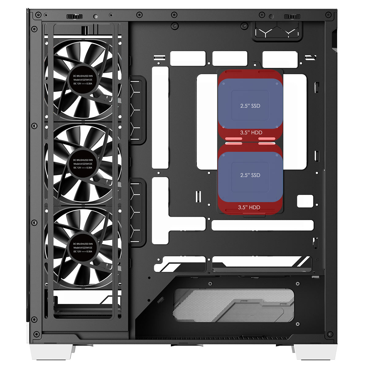 Powercool Ultra White ATX Gaming Case With Black Interior Tempered Glass Panels With 4 x PWM ARGB Fans and 9 Port PWM Hub Included - Destello