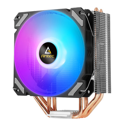 Antec RGB CPU air cooler with heat pipes and colorful LED fan for custom PC builds