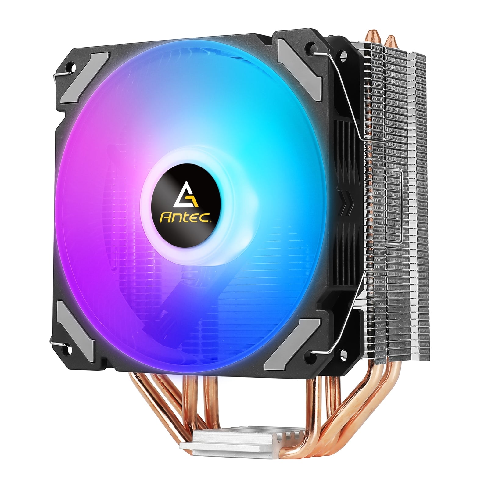 Antec RGB CPU air cooler with heat pipes and illuminated fan, desktop PC hardware