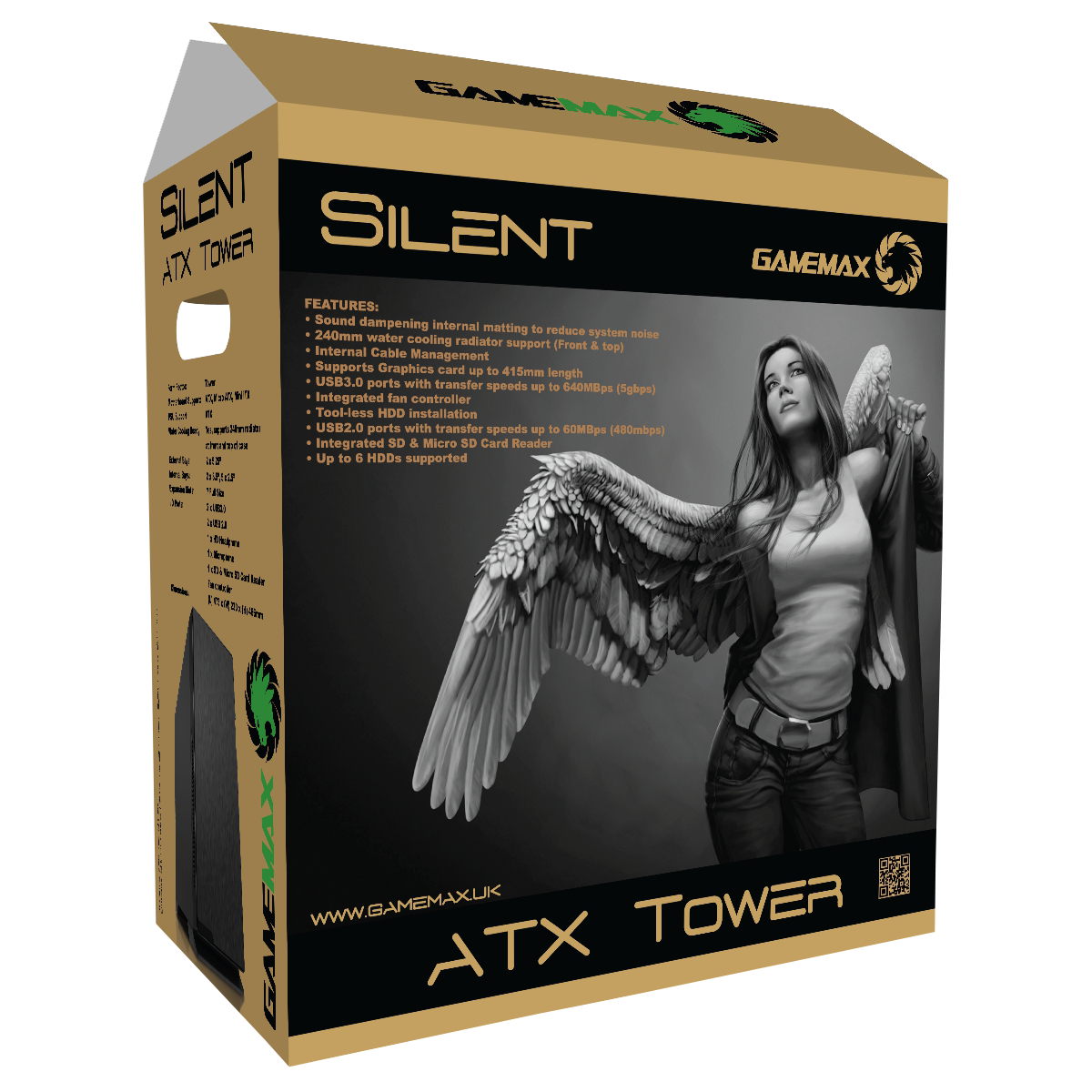 GameMax Silent Mid-Tower Gaming PC Case USB 3.0 GameMax