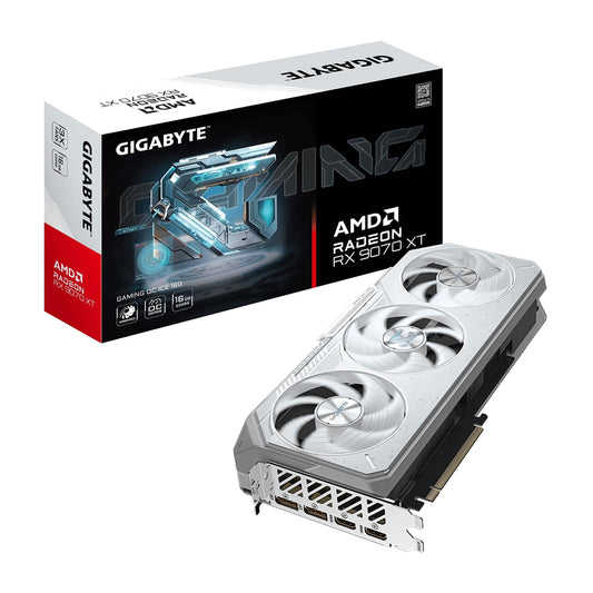 Gigabyte AMD Radeon RX 9070 XT GAMING OC ICE 16GB GDDR6 Graphics Card, 4096 Streams, 2520 MHz Core Clock, Triple Fan, RGB, 2x DisplayPorts / 2x HDMI Ports