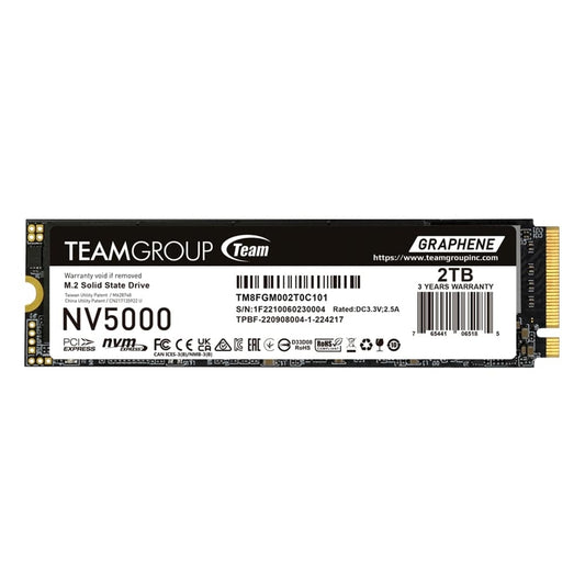 Team NV5000 (TM8FGM002T0C101) 2TB M.2 Interface, PCIe Gen4x4 with NVMe, 2280, Read 4500MB/s, Write 1900MB/s, 3 Year Warranty