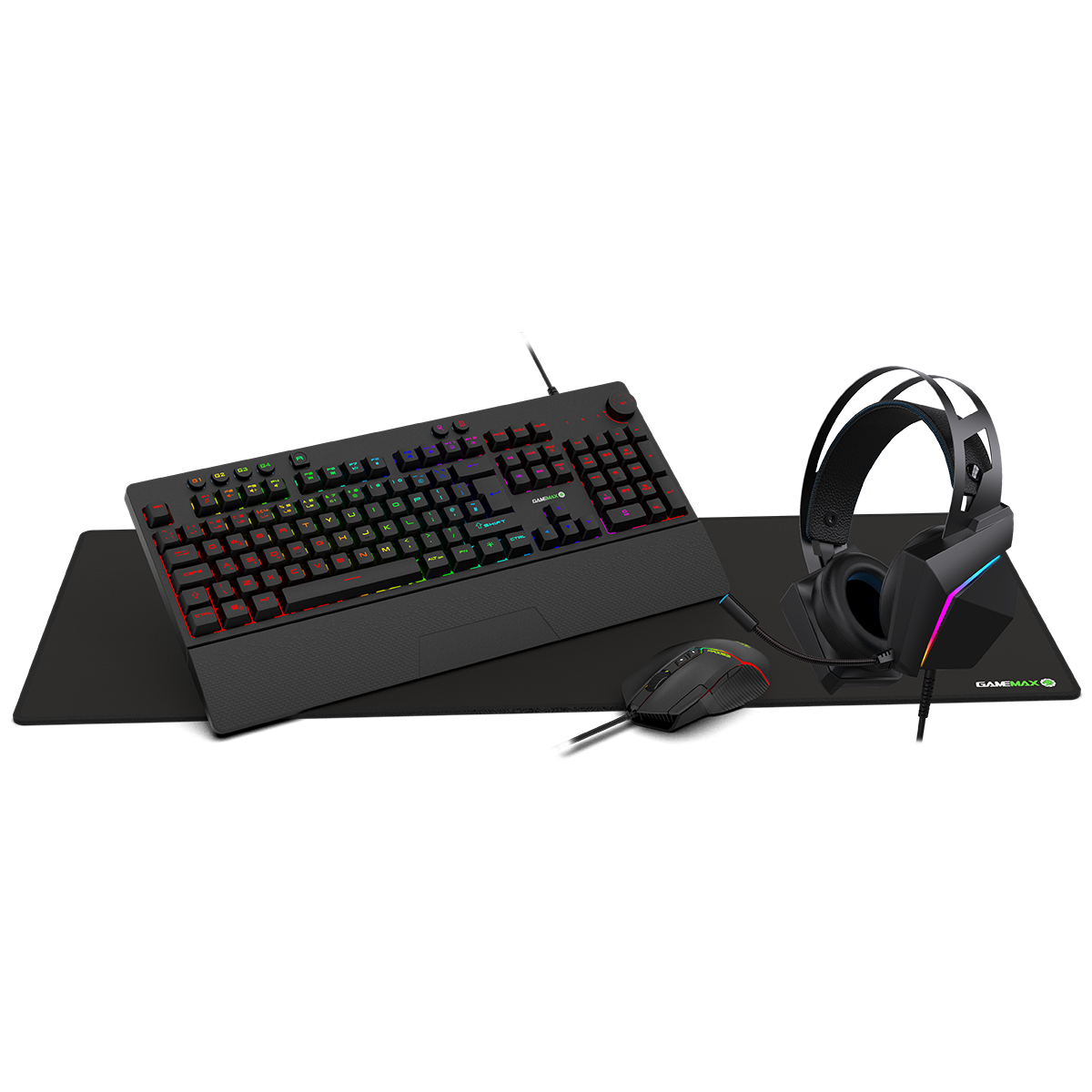 GameMax Pulse 4-in-1 Pro Keyboard Mouse Headset Mouse Pad Combo Kit GameMax