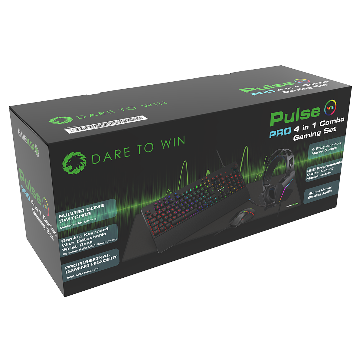 GameMax Pulse 4-in-1 Pro Keyboard Mouse Headset Mouse Pad Combo Kit GameMax