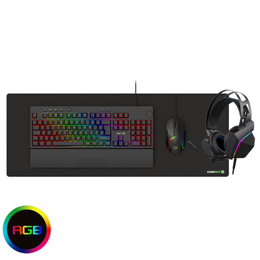 GameMax Pulse 4-in-1 Pro Keyboard Mouse Headset Mouse Pad Combo Kit GameMax
