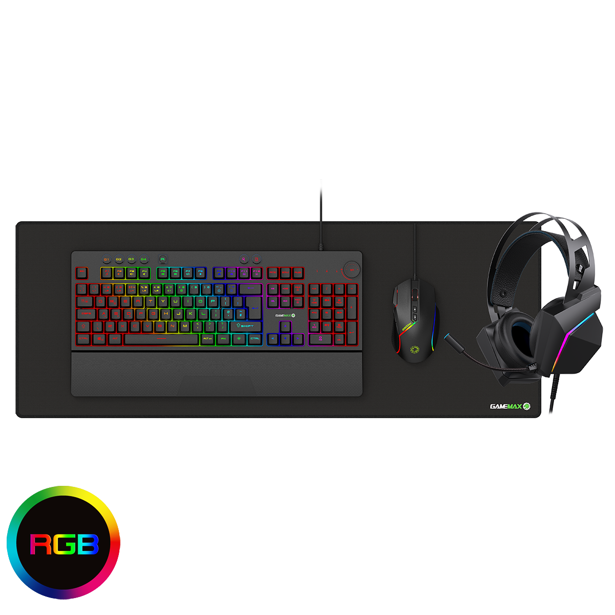 GameMax Pulse 4-in-1 Pro Keyboard Mouse Headset Mouse Pad Combo Kit GameMax