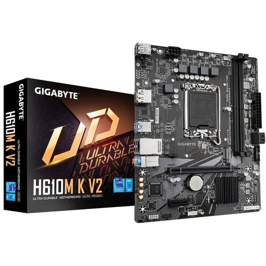 Gigabyte H610M K V2 DDR5 Anti-Sulfur Resistor Intel 1700 Socket Motherboard, Micro-ATX, 2x DDR5 Slots, 1x M.2 Socket, GbE LAN, 1x DisplayPort / 1x HDMI Port