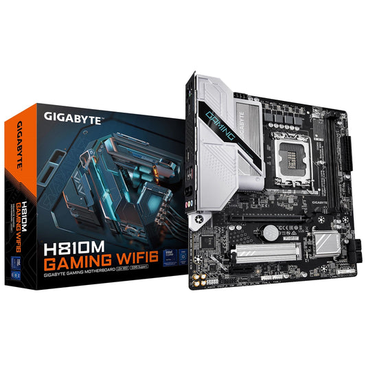 Gigabyte H810M GAMING WIFI6 Intel 1851 Socket Motherboard, Micro-ATX, 2x DDR5 Slots, 1x M.2 Socket, Fitted I/O Shield, 2.5GbE LAN, WiFi 6, 1x DisplayPort / 1x HDMI Port