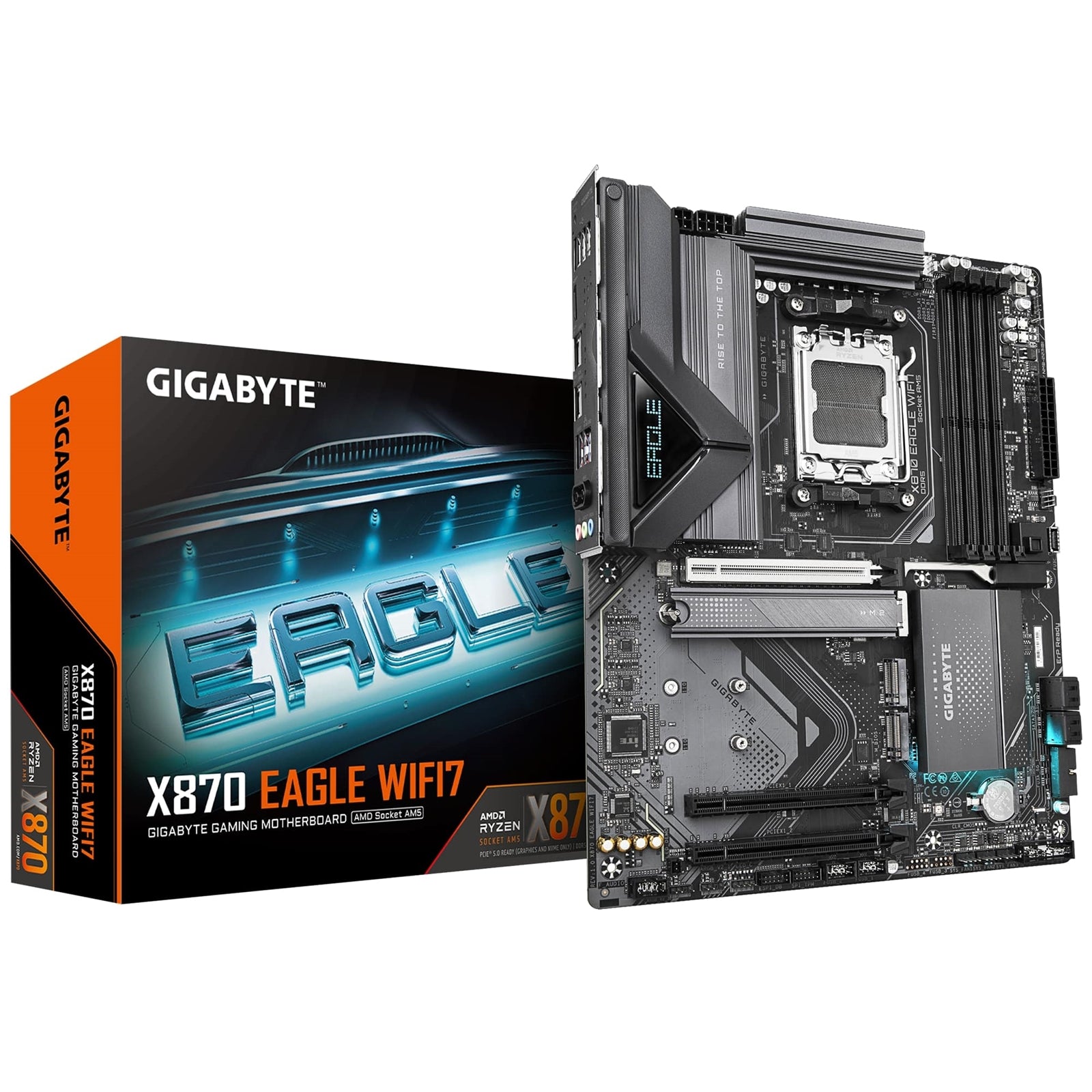 Gigabyte X870 EAGLE WIFI7 AMD AM5 Socket Motherboard, ATX, 4x DDR5 Slots, 3x M.2 Sockets, Fitted I/O Shield, 2.5GbE LAN, Wi-Fi 7, 1x HDMI Port / 2x USB-C (USB4)