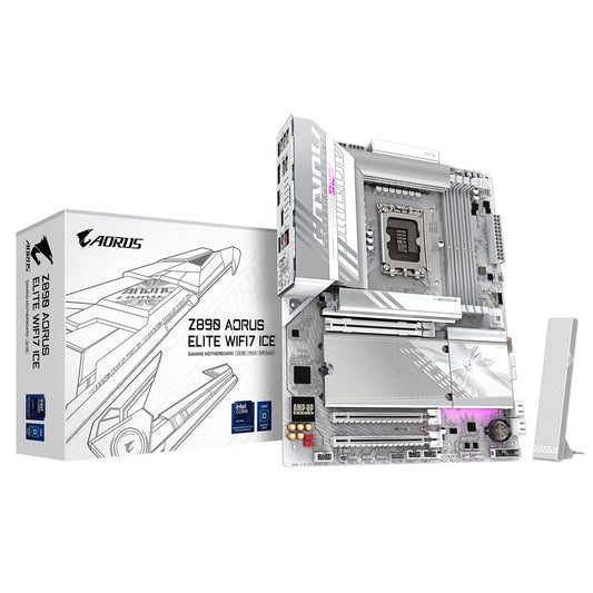 Gigabyte Z890 AORUS ELITE WIFI7 ICE Intel 1851 Socket Motherboard, ATX, 4x DDR5 Slots, 4x M.2 Sockets, Fitted I/O Shield, 2.5GbE LAN, Wi-Fi 7, 1x DisplayPort / 1x USB-C (USB4)