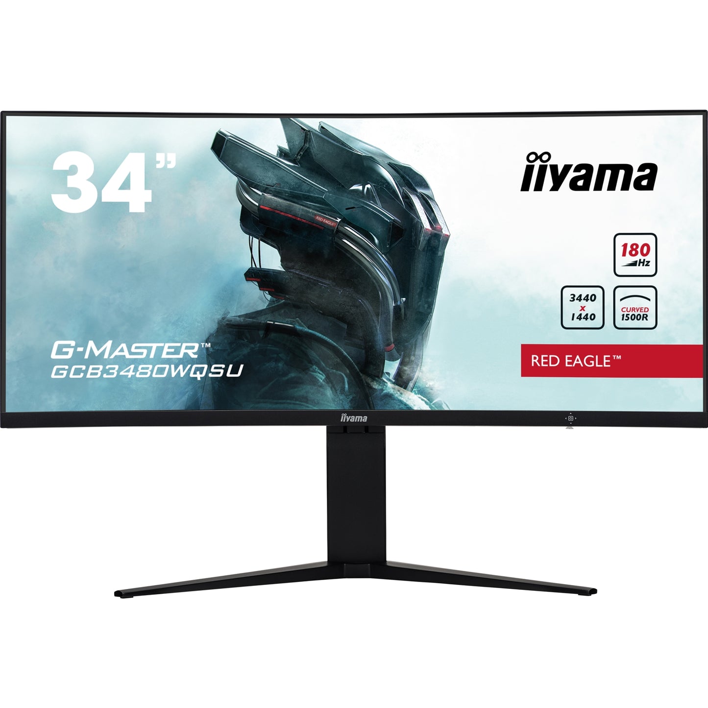 iiyama G-Master Red Eagle Curved Gaming Monitor, GCB3484WQSU-B1, 34 Inch, Black, 3440 x 1440, 0.4ms, 180hz, FreeSync, HDMI, Display Port, USB-Hub, Height Adjustable, Swivel, VESA