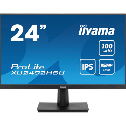 iiyama Prolite XU2492HSU-B6 24 inch IPS Monitor, Full HD, 0.4ms, USB Hub, HDMI, DisplayPort, 100Hz, Speakers, Black, Internal PSU, VESA