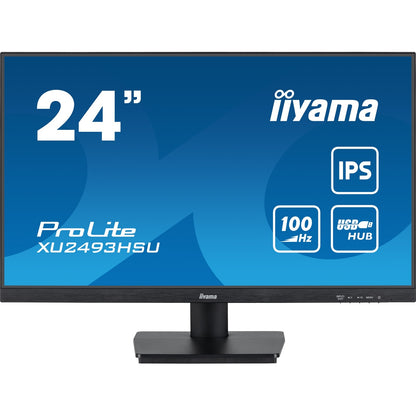 iiyama ProLite XU2493HSU-B7 IPS Monitor - 24 Inch, 1920x1080 Full HD (1080p) @ 100 Hz, 250 cd/m, 1ms, USB-Hub, HDMI, DisplayPort, speakers, VESA, Matte Black