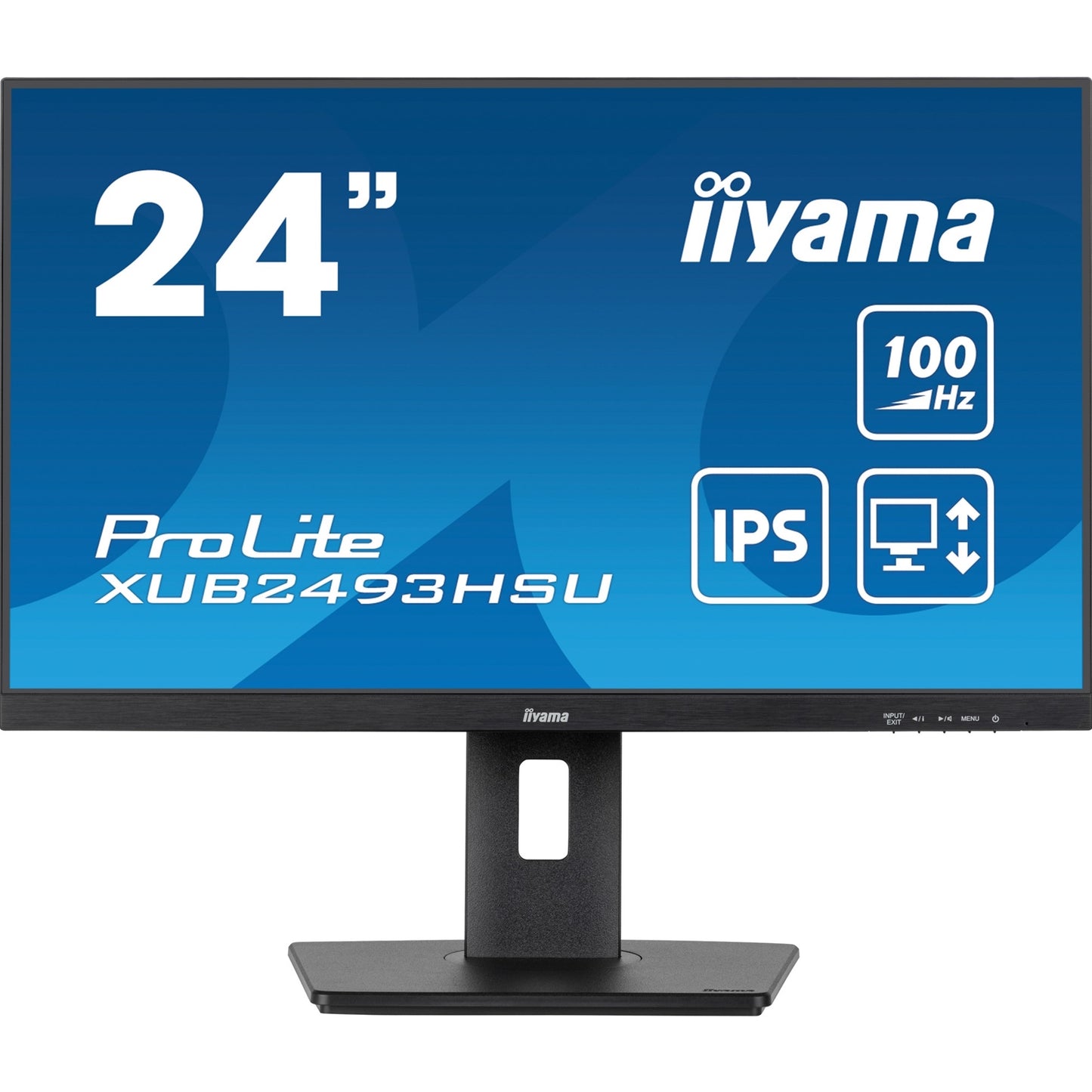 iiyama PROLITE XUB2493HSU-B7 24 Inch IPS Monitor, Full HD, 1ms, 100Hz, USB Hub x 2, HDMI, DisplayPort, Speakers, Black, Internal PSU, Height Adjustable, Pivot, VESA