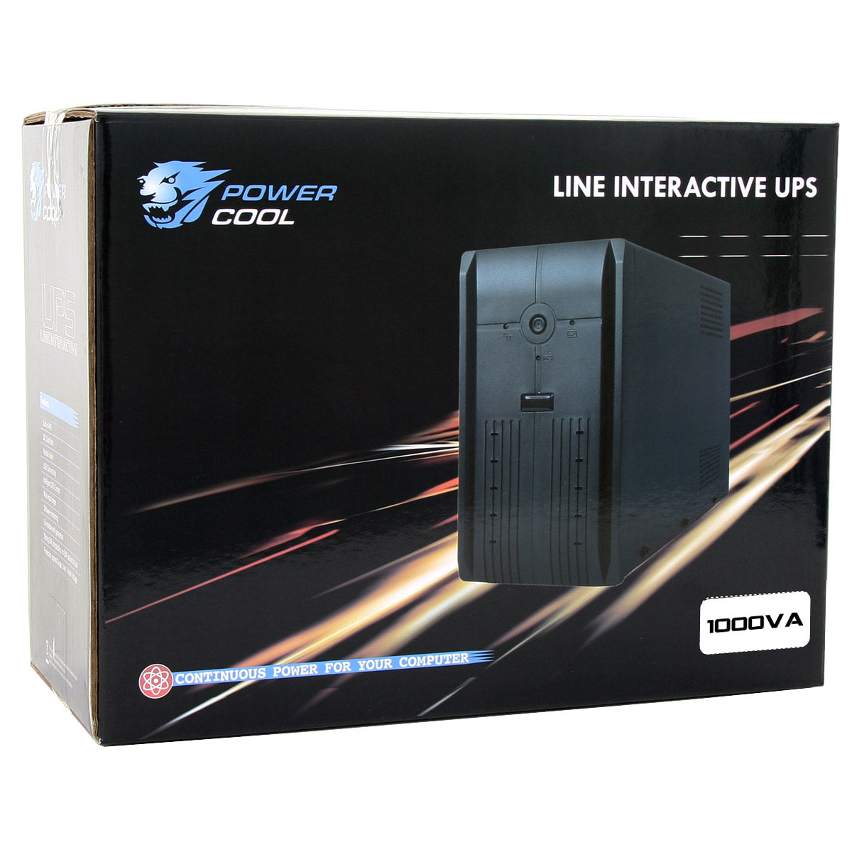 Powercool Smart UPS 1000VA 3 x UK Plug 3 x IEC RJ45 x 2 USB LED Display Powercool