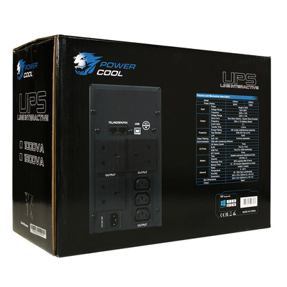 Powercool Smart UPS 1000VA 3 x UK Plug 3 x IEC RJ45 x 2 USB LED Display